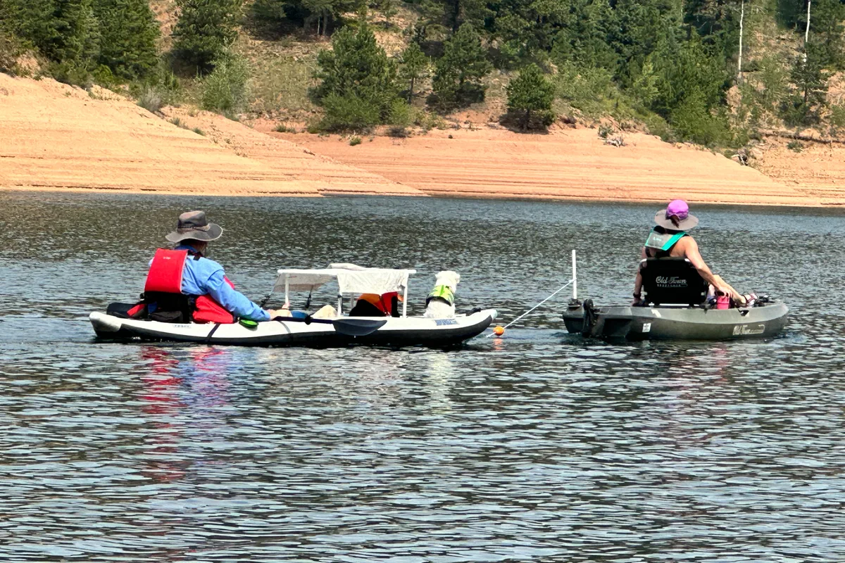 Kayakers enjoying a summer day on Rampart Reservoir